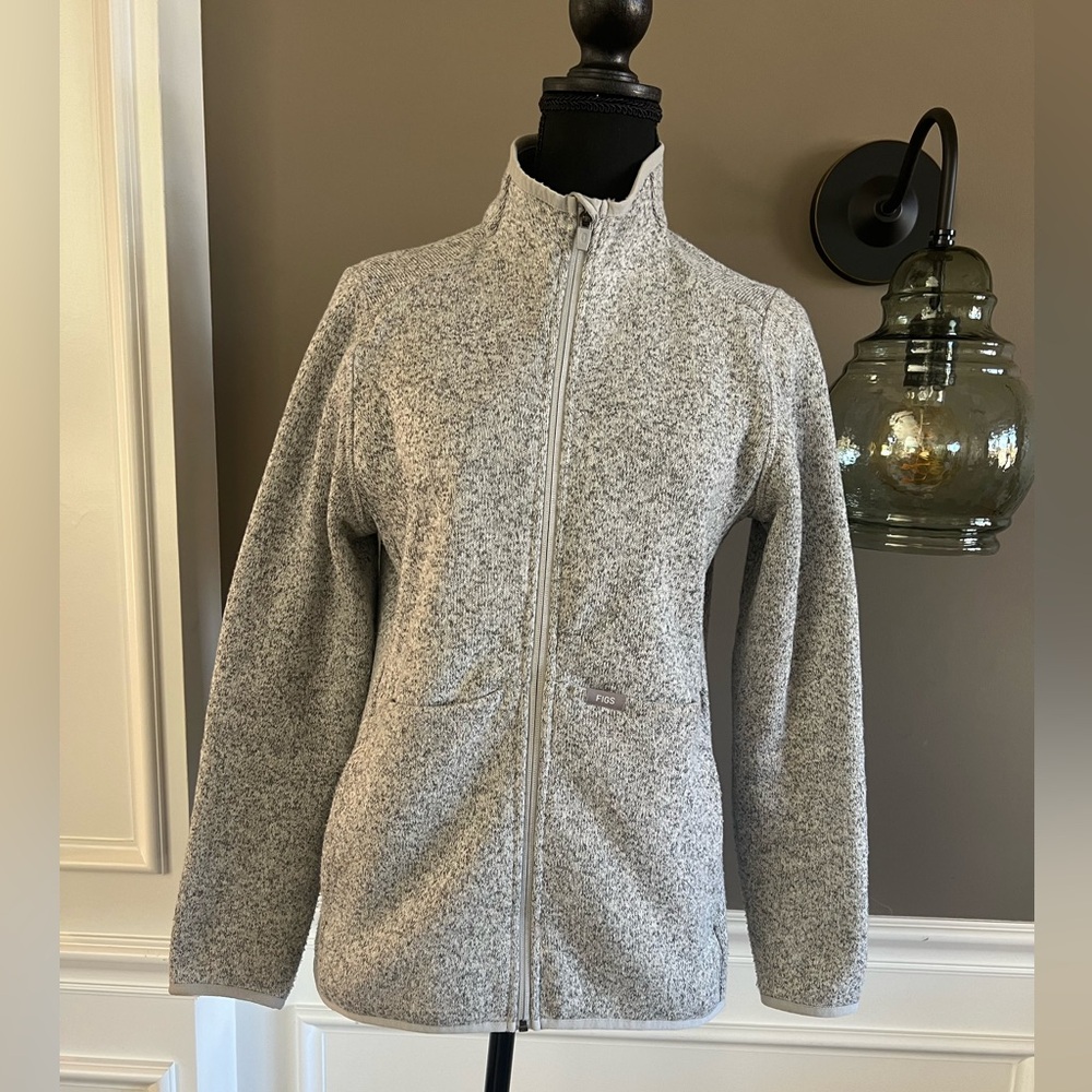 On shift sweater knit jacket in grey heather